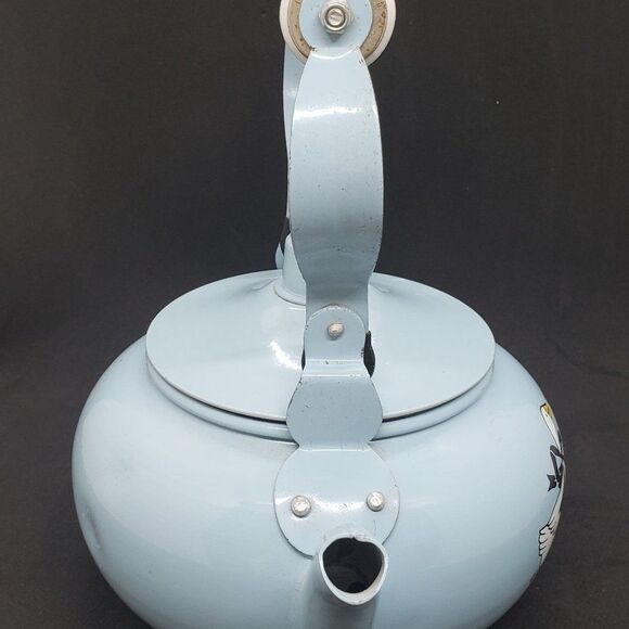 Vintage Enamel Tea Kettle with Country Goose Design and Ceramic Handle - Picture 2 of 8
